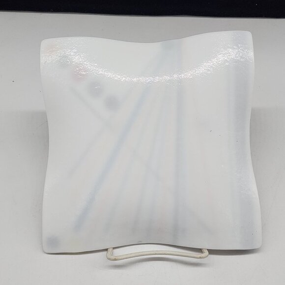 Fused Glass Decorative Plate Bold & Vibrant Color Lines Dots White Square 1980s - Picture 4 of 7